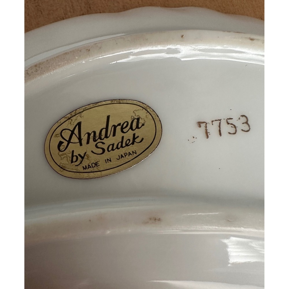 Andrea by Sadek Floral Crescent Bone Dish Pink Grey Gold Gilt Japan 7753 Vintage - Picture 3 of 8